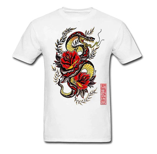 Chinese Snake With Flower Design T-Shirt | Snakes Jewelry & Fashion