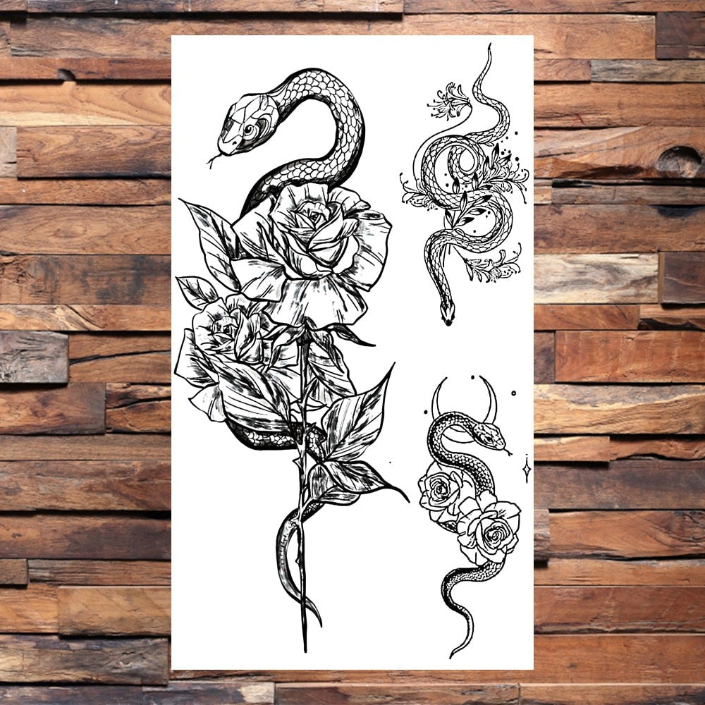 Snake With Flowers Tattoo | Snakes Jewelry & Fashion
