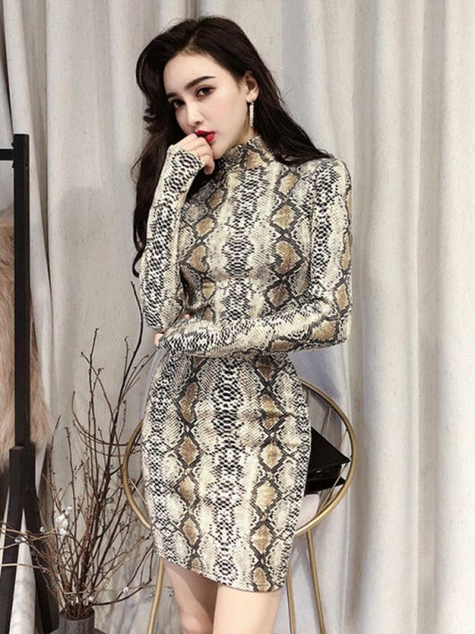 Snake Print Turtleneck Dress | Snakes Jewelry & Fashion