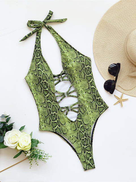 Green Snake Print Swimsuit | Snakes Jewelry & Fashion