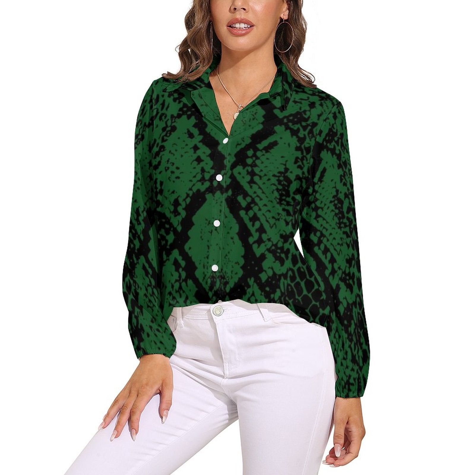 Green Snake Print Blouse | Snakes Jewelry & Fashion