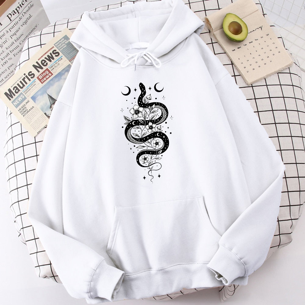 Flower Print With Snake Hoodie | Snakes Jewelry & Fashion