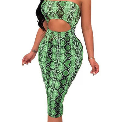 Dark Green Snake Print Dress | Snakes Jewelry & Fashion
