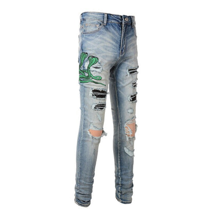 Snake Embroidered Jeans | Snakes Jewelry & Fashion