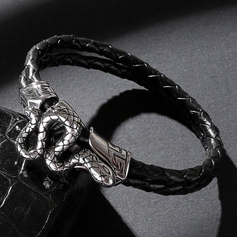 Men's Black Leather Bracelet | Snakes Jewelry & Fashion