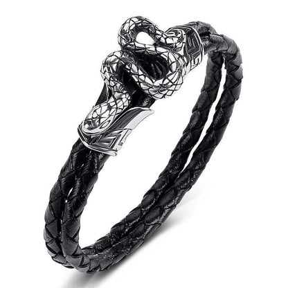 Men's Black Leather Bracelet | Snakes Jewelry & Fashion